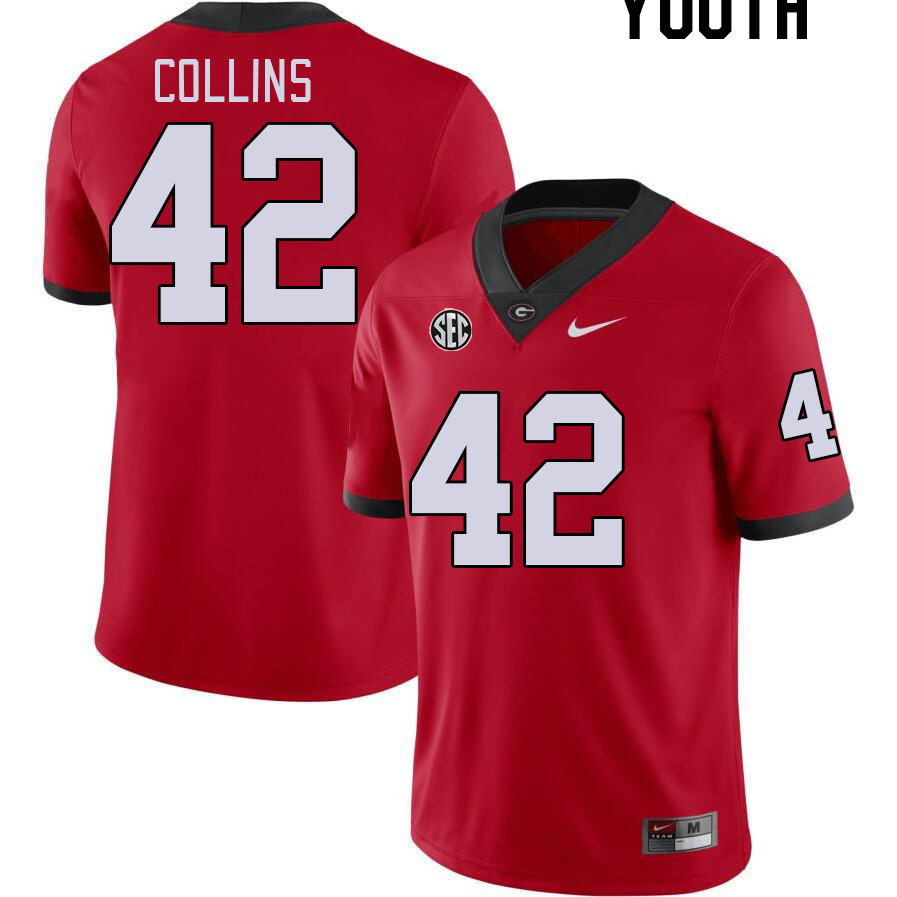 Youth #42 Graham Collins Georgia Bulldogs College Football Jerseys Stitched-Red - Click Image to Close